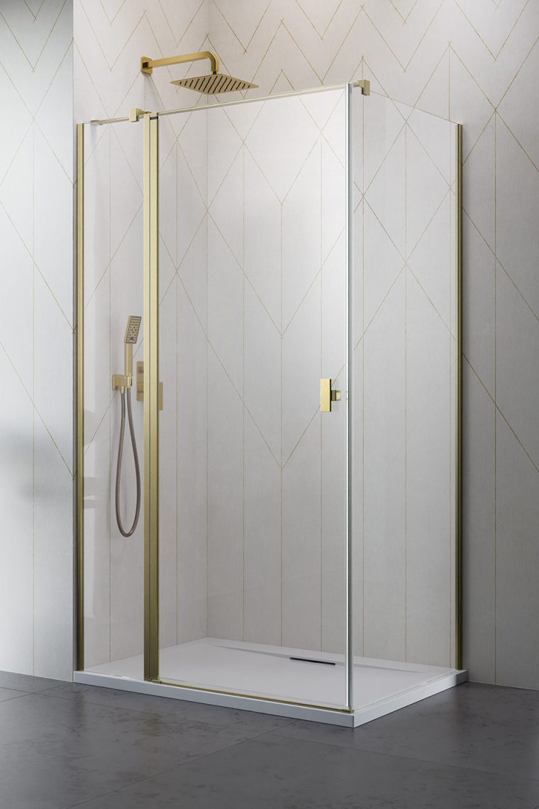 душевой уголок radaway nes brushed gold kdj ii 120x80 левый, стекла прозрачные, профиль брашированное золото
