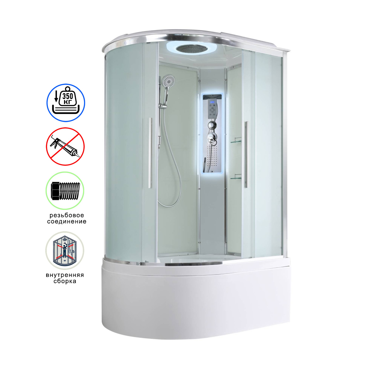 душевая кабина avacan em5812rled ava 120x80 правая, led, стекла матовые, профиль хром