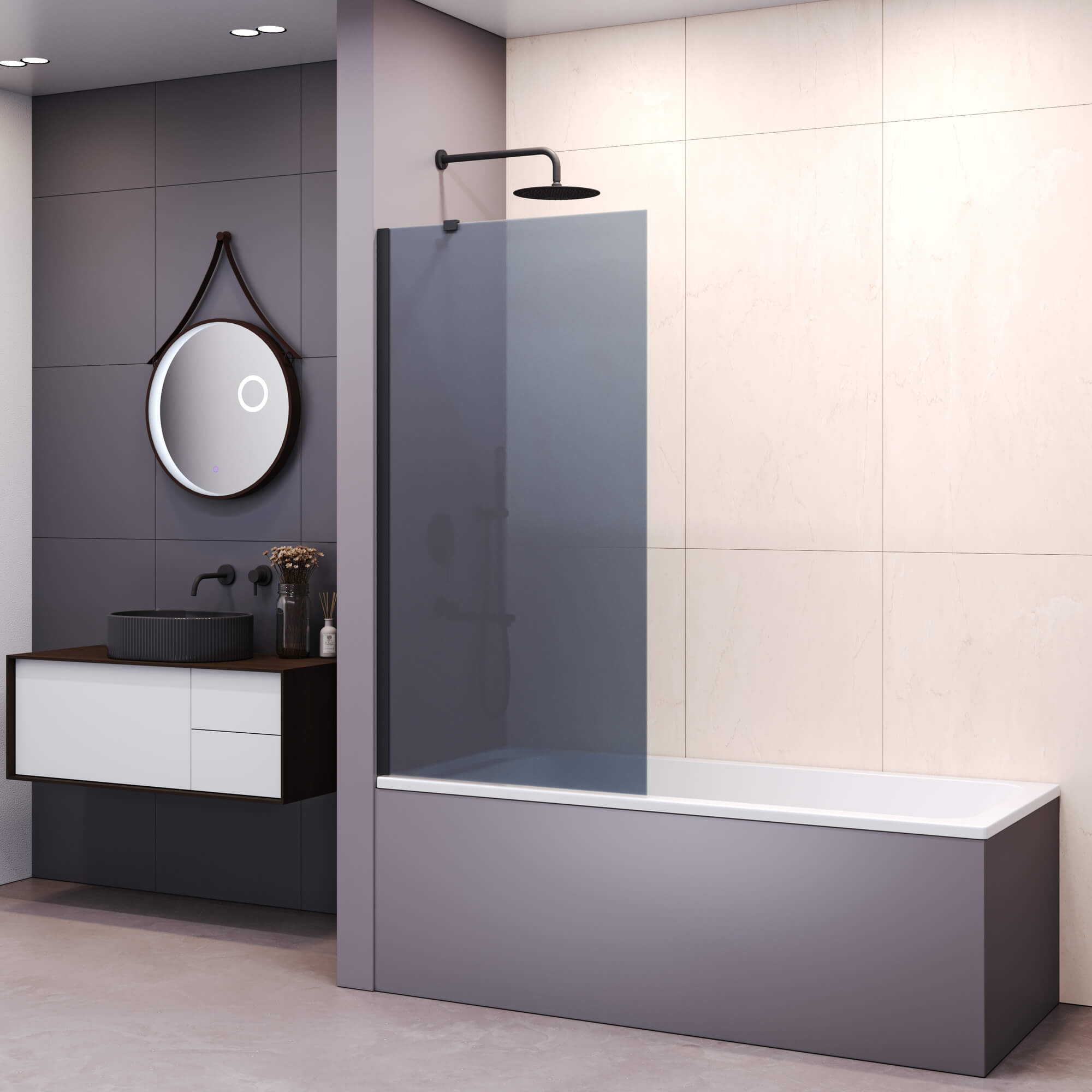 шторка на ванну rgw sc-150-b 90x150 стекла тонированные, профиль черный