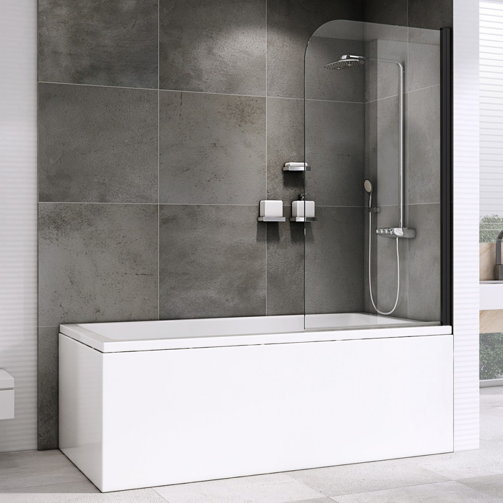шторка на ванну abber ewiges wasser ag52080b 80x140 прозрачное стекло / профиль черный