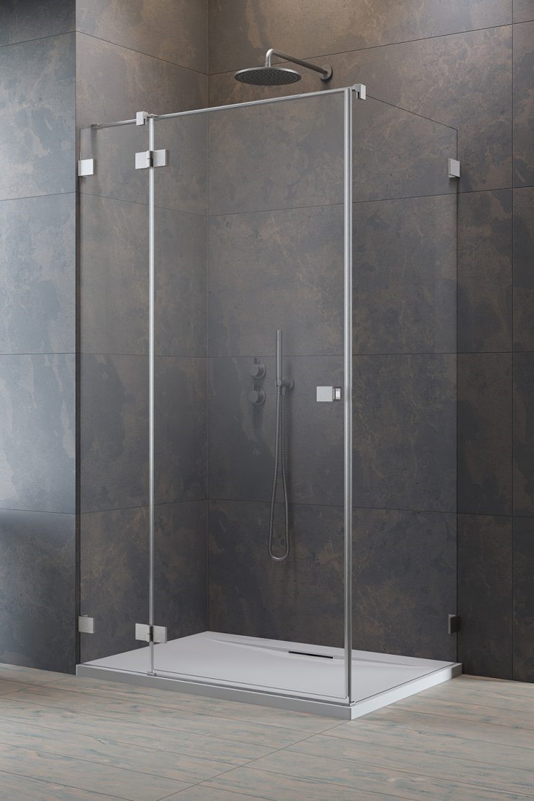 душевой уголок radaway essenza pro 8 brushed  nickel kdj 100x75 левый, стекла прозрачные, профиль брашированный никель