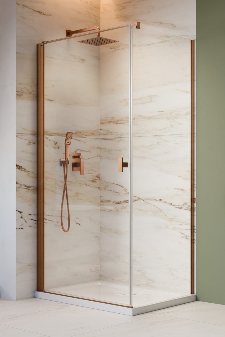 душевой уголок radaway nes brushed copper kdj i 80x90 левый, стекла прозрачные, профиль брашированная медь
