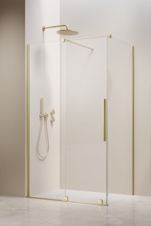 душевой уголок radaway furo brushed light gold kdj 110x80 левый, стекла прозрачные, профиль брашированное светлое золото