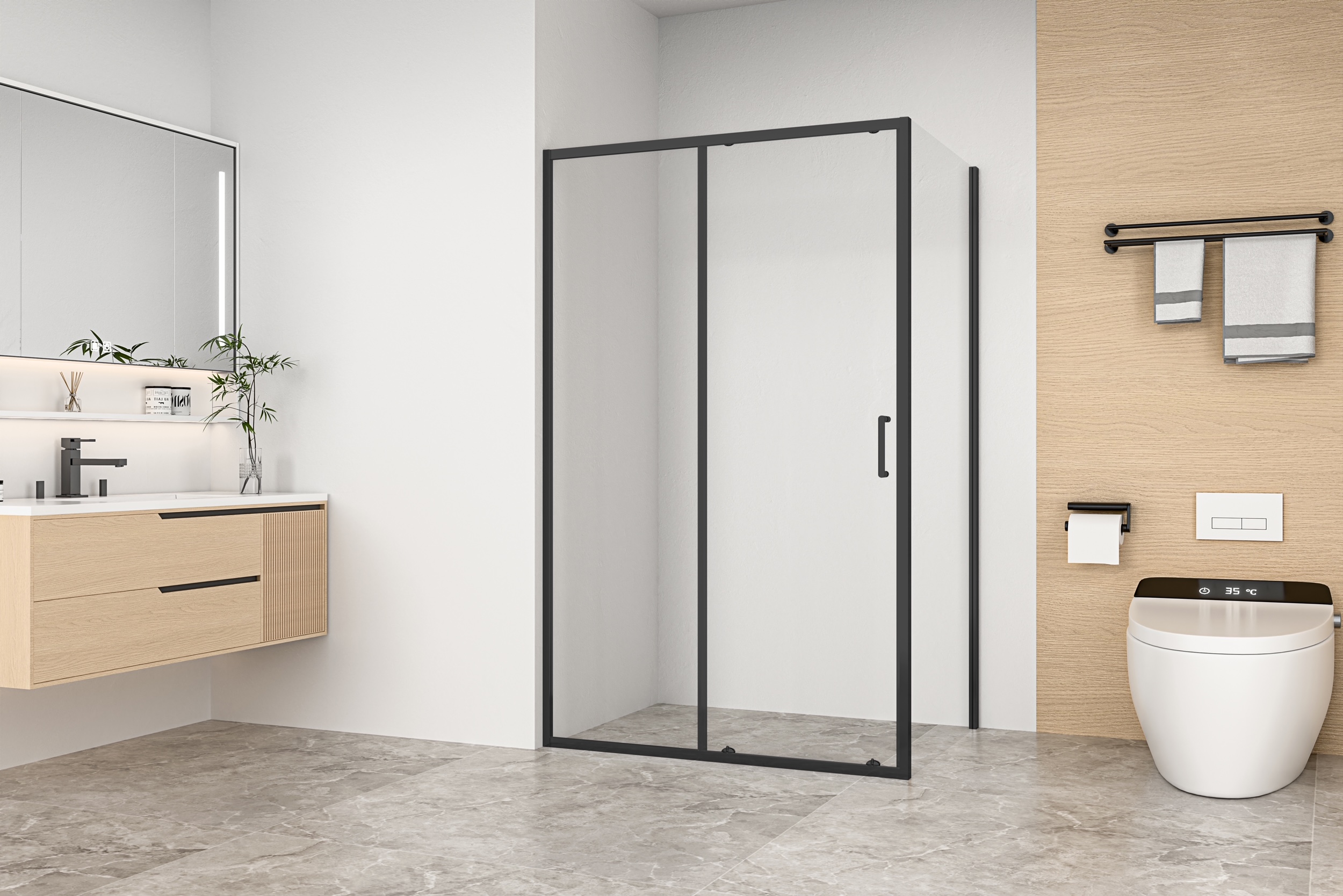 душевой уголок gooddoor lite wtw+sp 120x80 стекло прозрачное / профиль черный