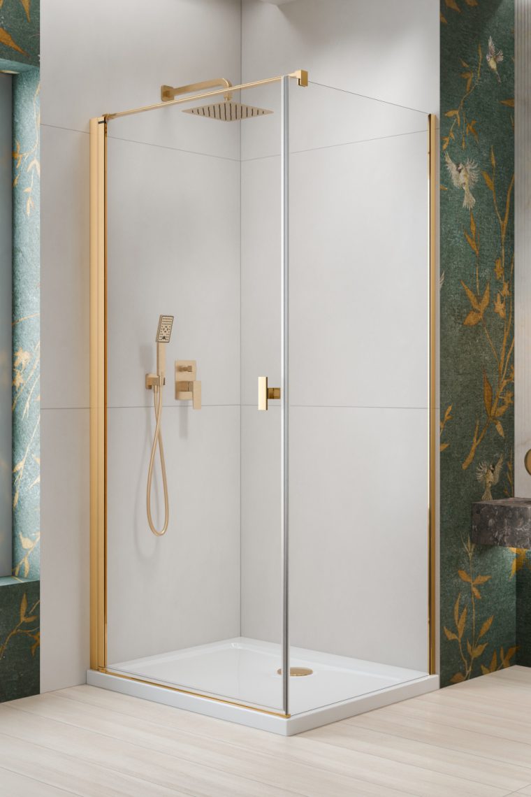 душевой уголок radaway nes gold kdj i 100x90 левый, стекла прозрачные, профиль хром