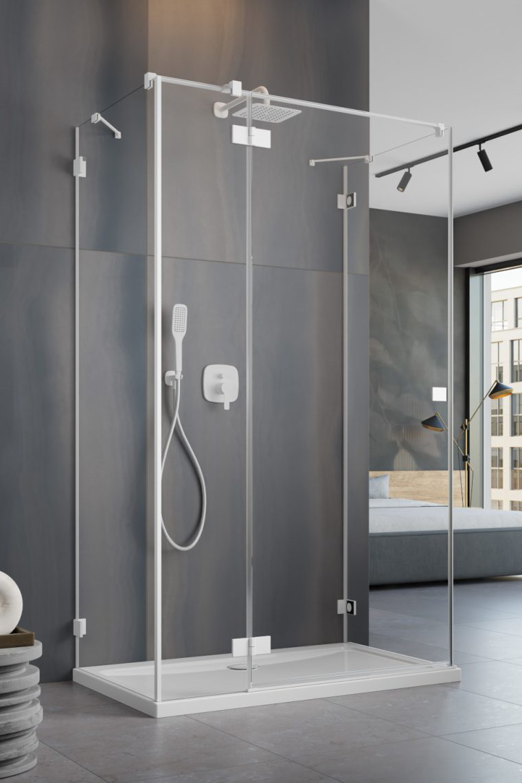 душевой уголок radaway essenza pro white kdj+s 80x100 левая, стекла прозрачные, профиль белый