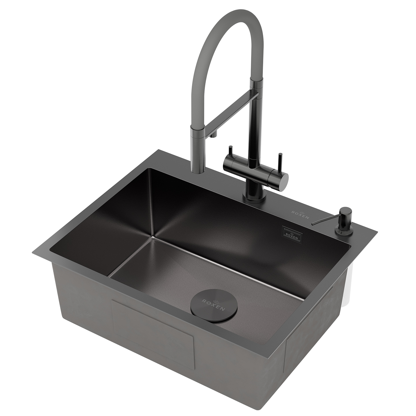 кухонная мойка roxen simple 560220-60b-v 60x48 графит/вулканический песок