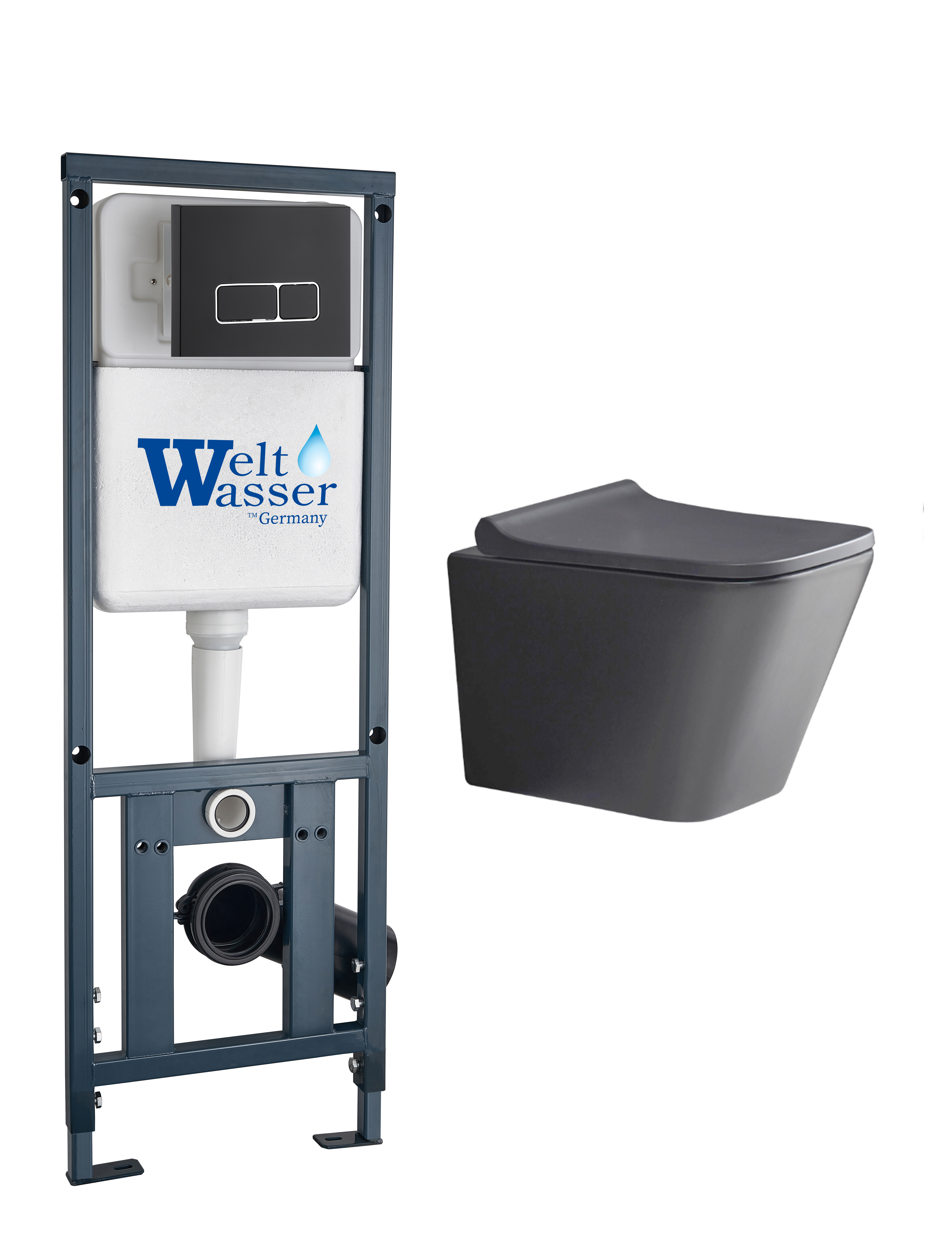 комплект инсталляции welt-wasser marberg 410 с унитазом gelbach 041 mt-gr и клавишей смыва mar 410 se mt-bl черный матовый