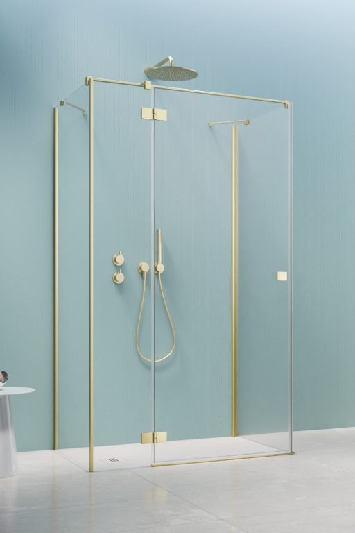 душевой уголок radaway essenza 6 brushed light gold kdj+s 120x90 левый, стекла прозрачные, профиль брашированное светлое золото