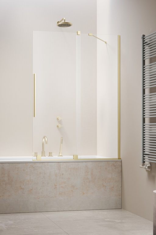 душевая шторка radaway furo brushed light gold pnd ii 180x150 правая, стекла прозрачные, профиль брашированное светлое золото