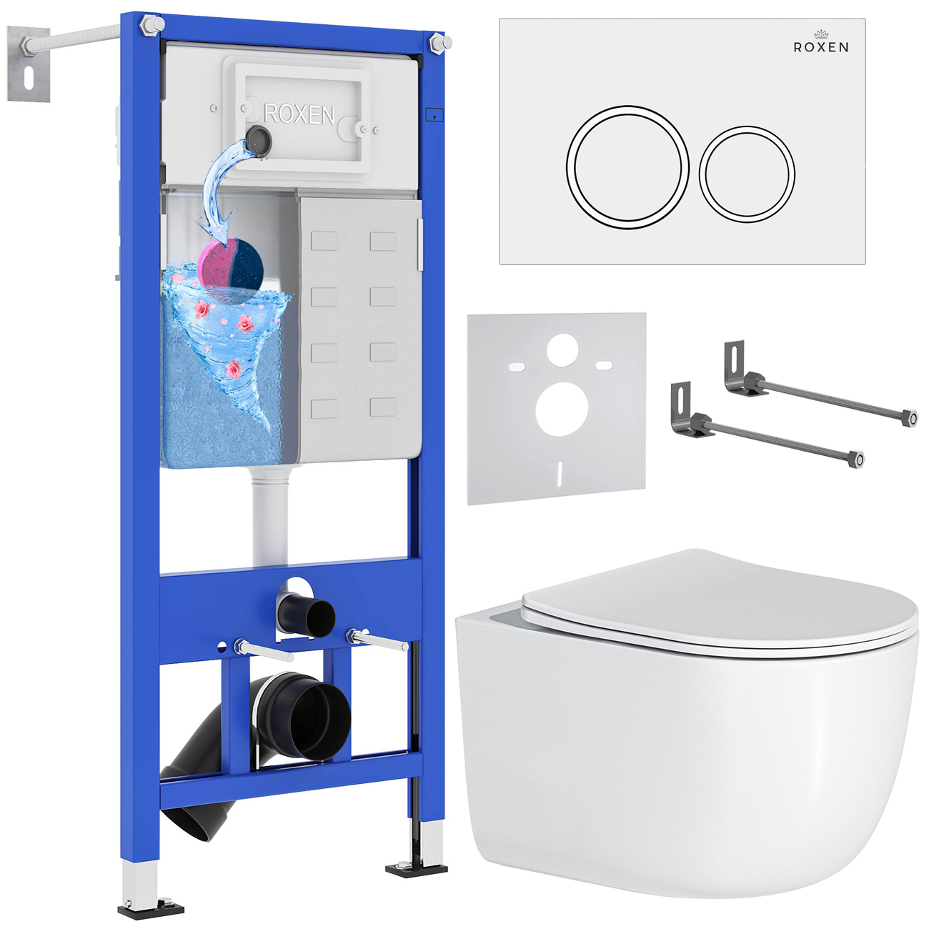 комплект инсталляции для унитаза 6 в 1 roxen stounfix dual fresh 964275 santi белый глянец/хром, с аромадозатором