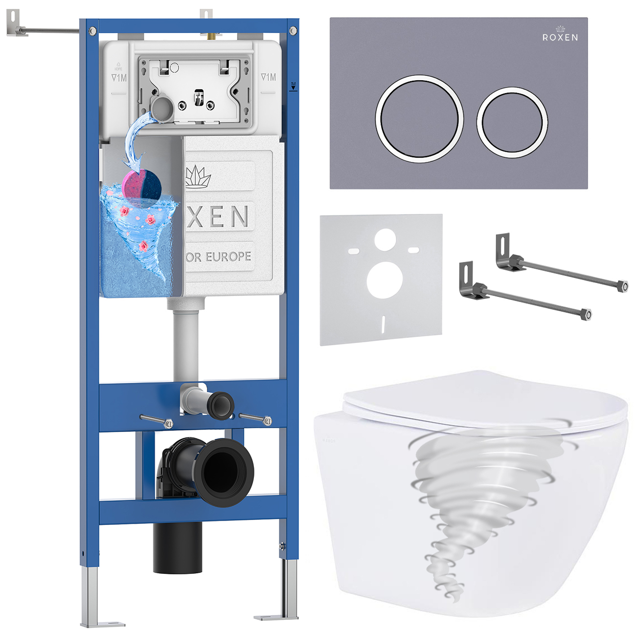 комплект инсталляции roxen 6 в 1 stounfix dual fresh 868430 клавиша серый