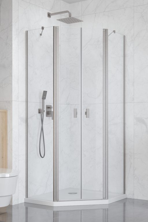 душевой уголок radaway nes brushed nickel ptd 90x100 стекла прозрачные, профиль брашированный никель