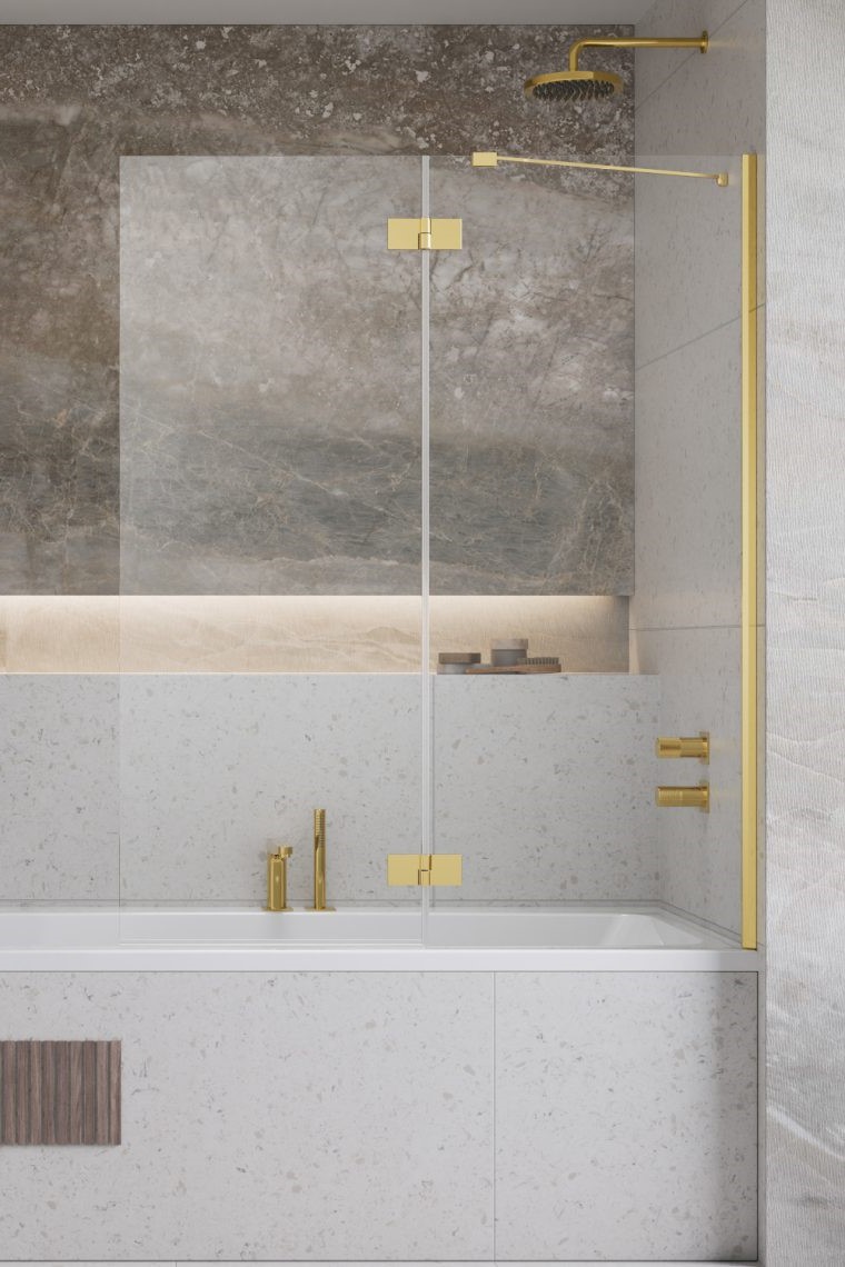 шторка на ванну radaway essenza gold pnd ii 130x150 правая, стекла прозрачные, профиль золото