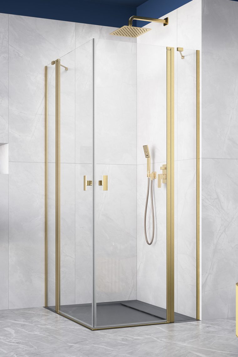 душевой уголок radaway nes brushed gold kdd ii 100x90 стекла прозрачные, профиль брашированное золото