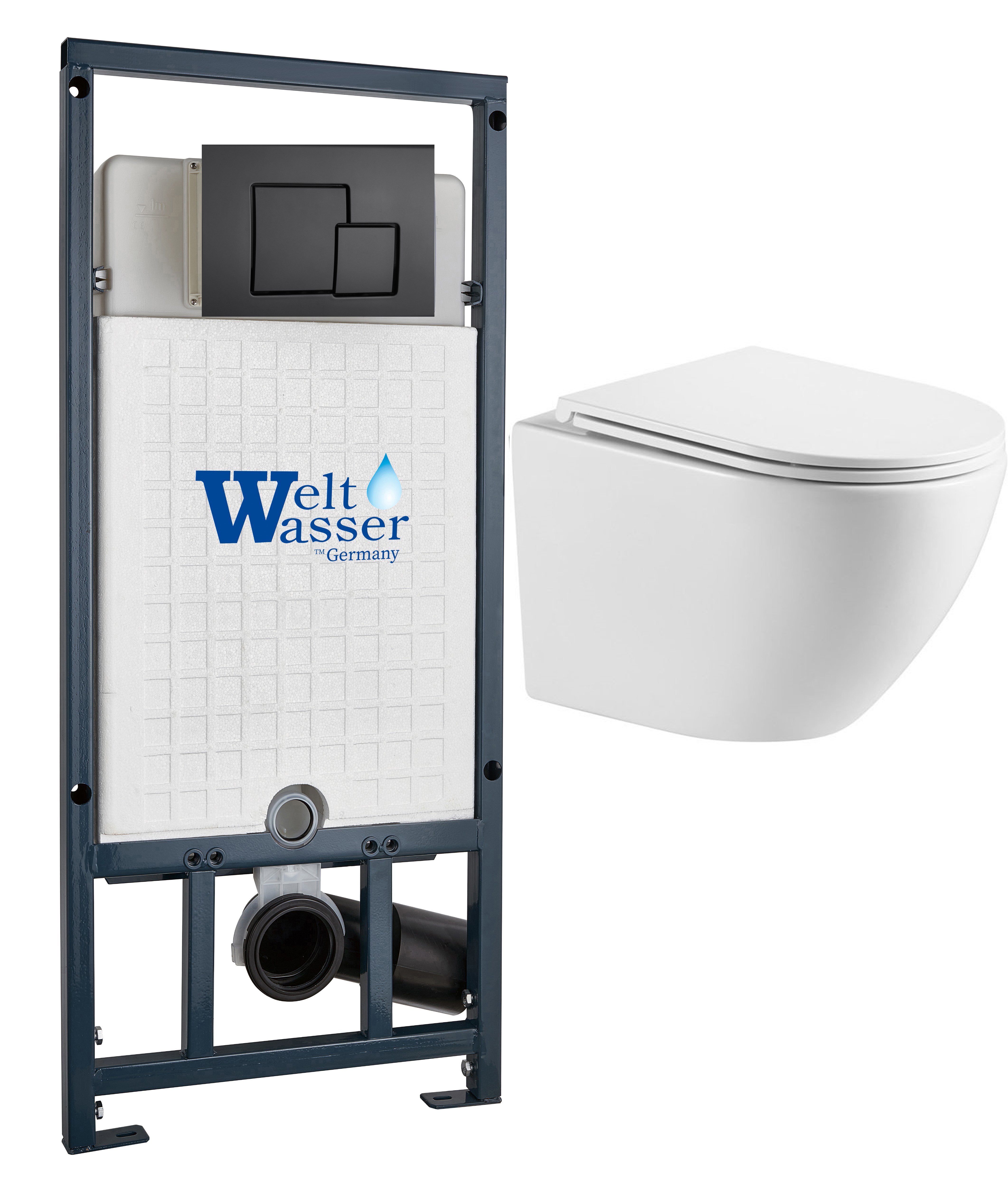 комплект инсталляции welt-wasser marberg 507 с унитазом merzbach 043 gl-wt и клавишей смыва mar 507 se mt-bl черный матовый