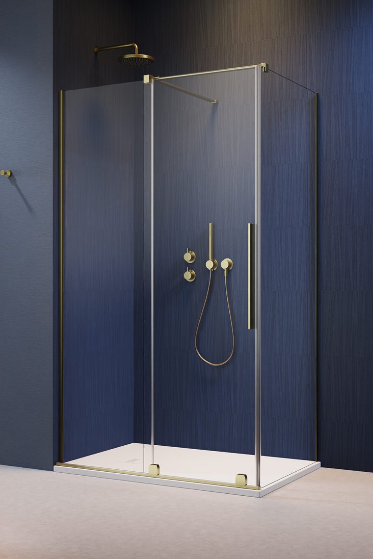 душевой уголок radaway furo brushed gold kdj l 150x70 стекла прозрачные, профиль брашированное золото