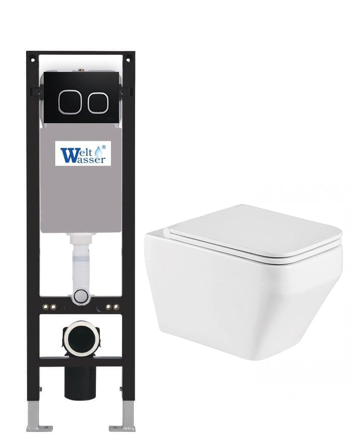 комплект инсталляция welt-wasser amberg 350 для унитаза hofbach 041 gl-wt с клавишей смыва amberg rd-bl, черный матовый