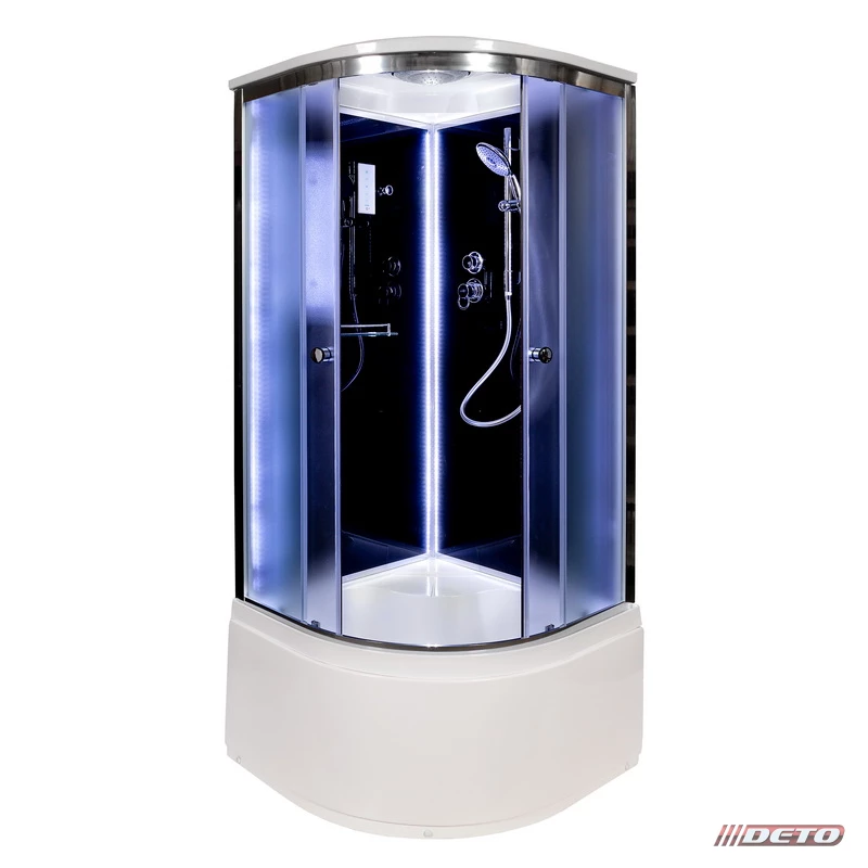 душевая кабина deto b10sled black 100x100 с led-подсветкой, стекла матовые, профиль хром