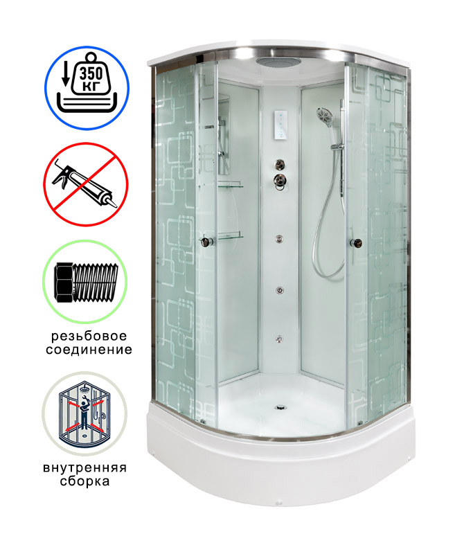 душевая кабина avacan em2780gm+el ava 80x80 с гидромассажем и электрикой, стекла с узором, профиль хром