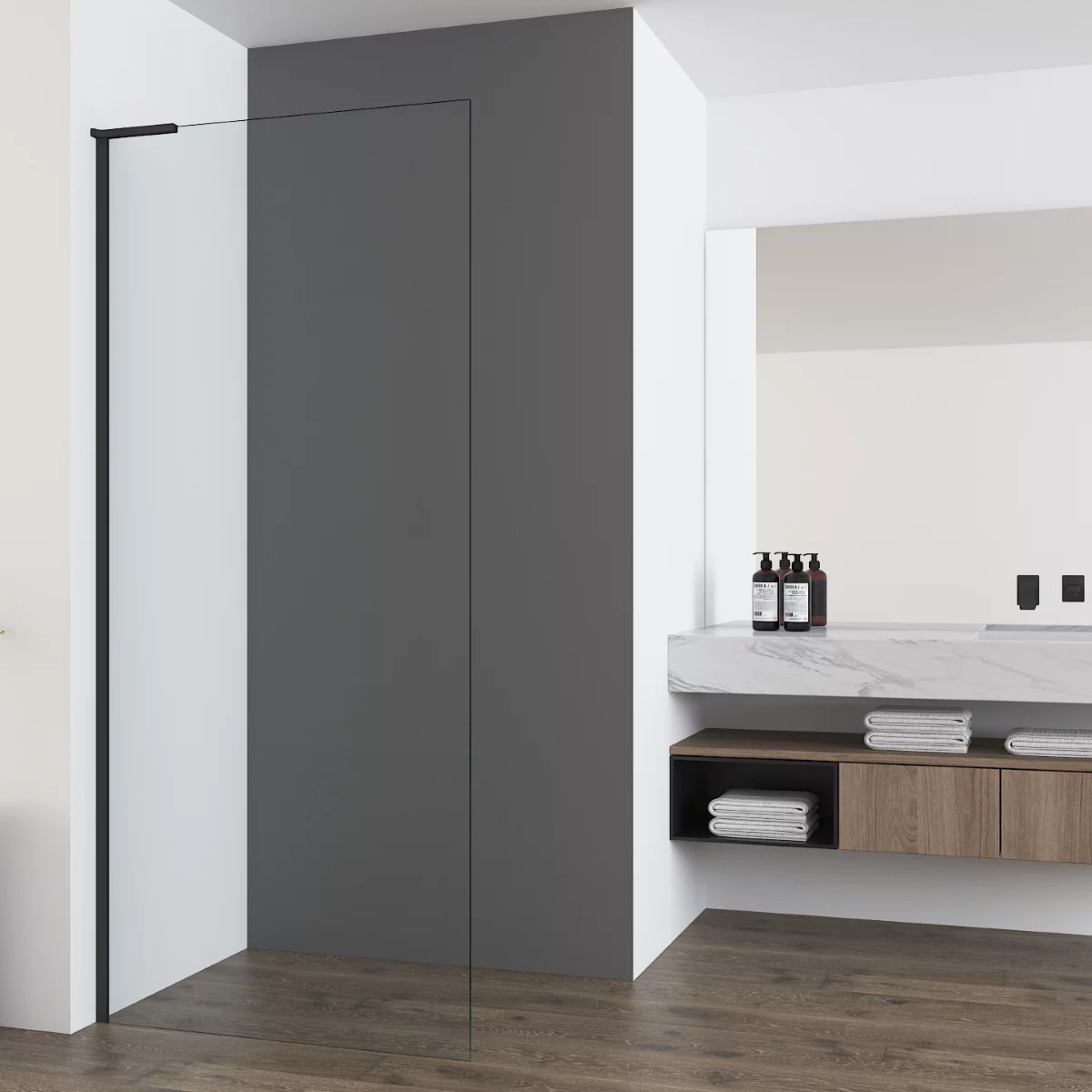 душевой уголок vincea walk-in vsw-7ha700clb 70x200 стекло прозрачное / профиль черный матовый