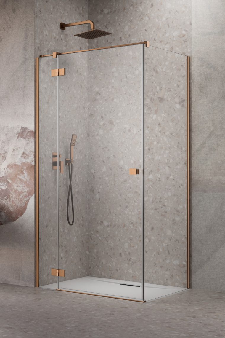 душевой уголок radaway essenza 8 brushed copper kdj 80x80 левая, стекла прозрачные, профиль брашированная медь