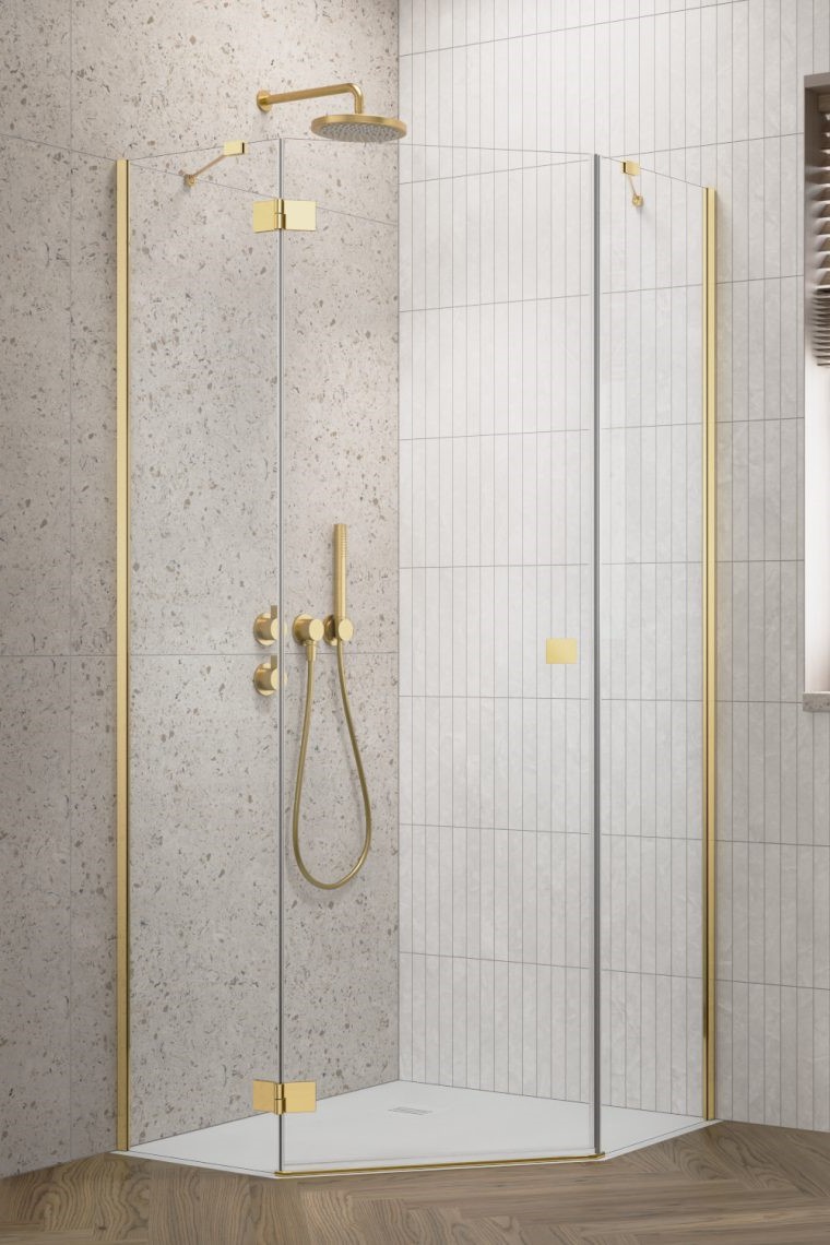 душевой уголок radaway essenza 8 gold ptj 100x100 левый, стекла прозрачные, профиль золото