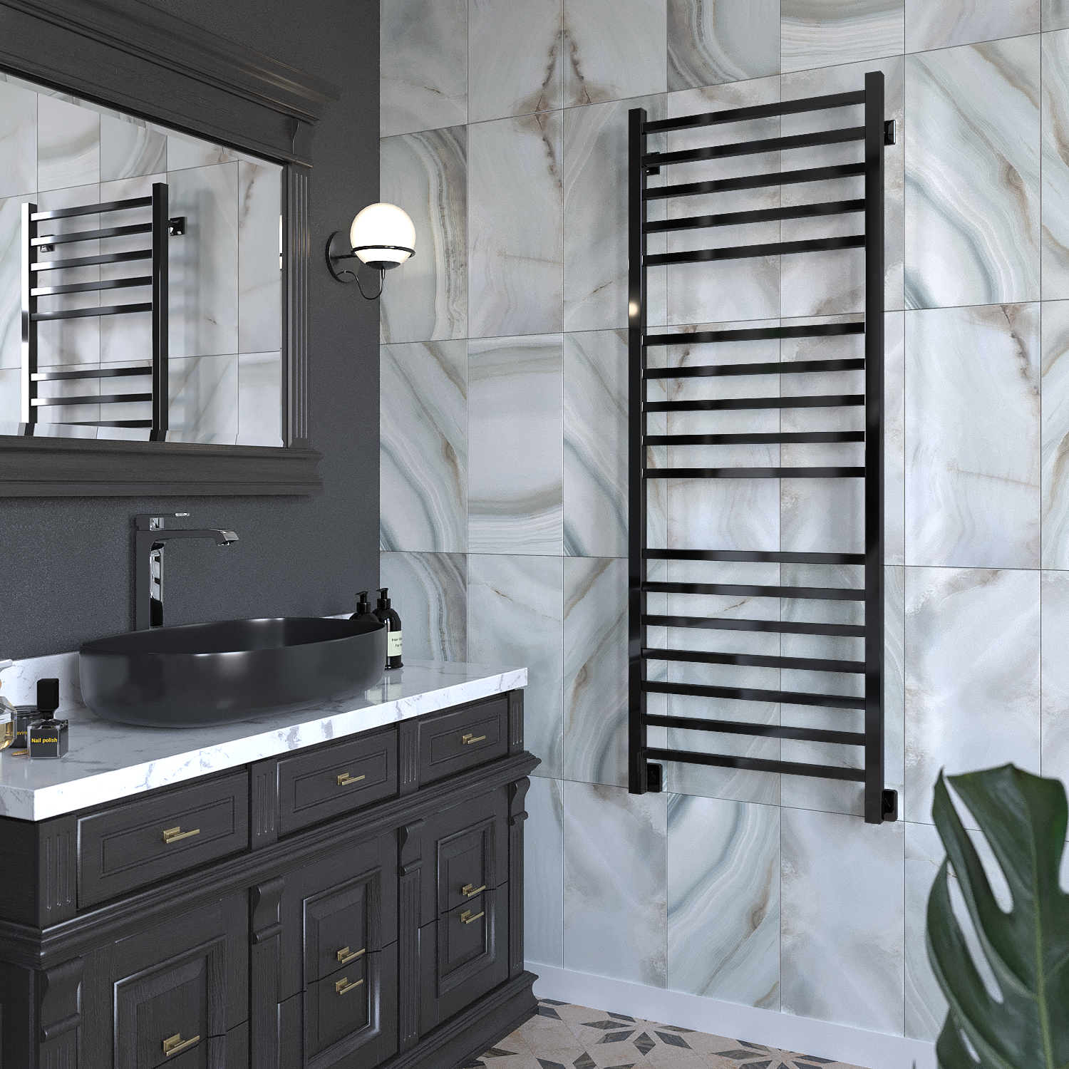 полотенцесушитель водяной stinox quatro luxe 50x140 черный глянец