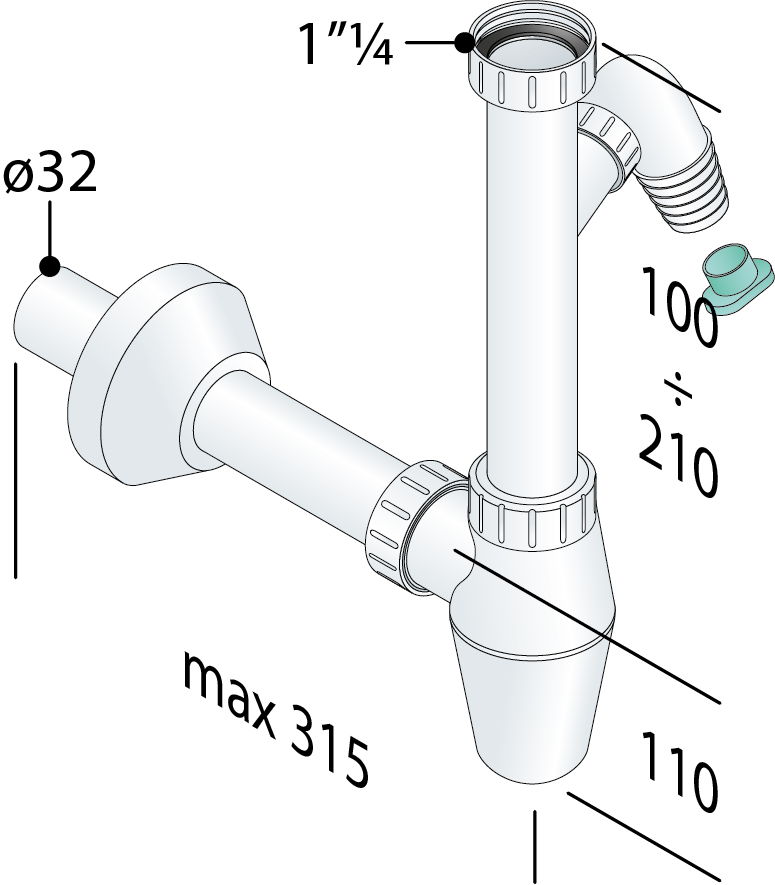 сифон для умывальника 1"1/4 omp tea 217.344.5 белый
