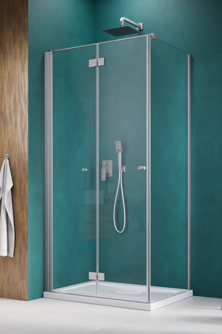 душевой уголок radaway nes brushed nickel kdj b 80x70 левый, стекла прозрачные, профиль брашированный никель