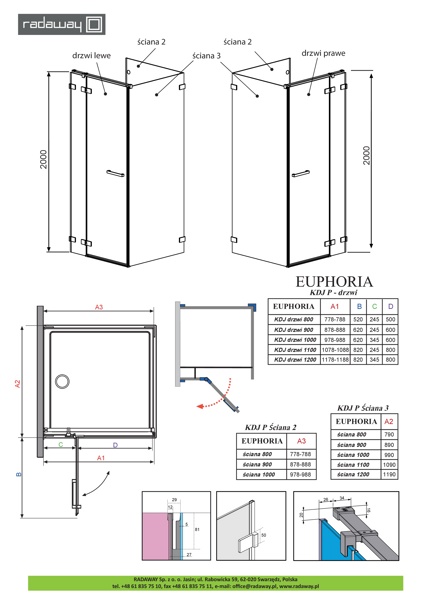 Душевой уголок Radaway Euphoria KDJ P 80x100 прозрачное/хром фото 3 душевой уголок radaway euphoria kdj p 80x100 прозрачное/хром фото 3