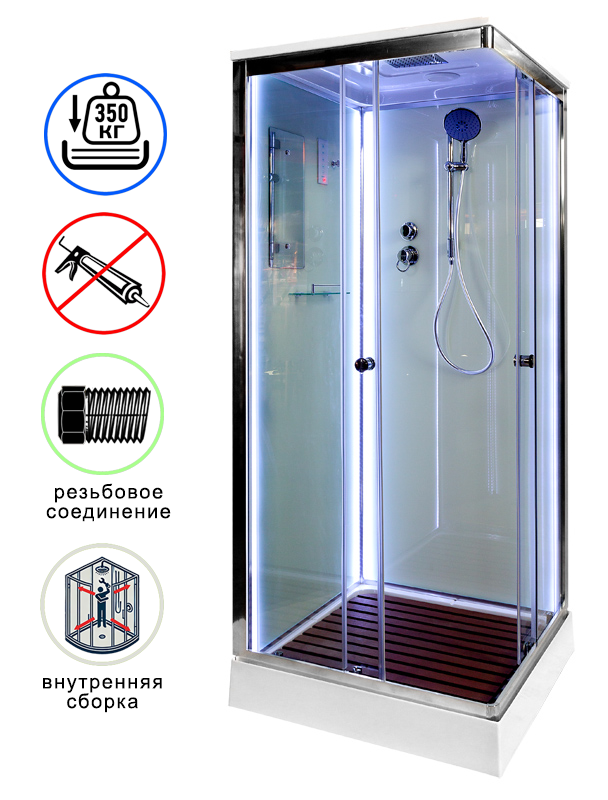 душевая кабина avacan k408sled ava 80x80 led, стекла прозрачные, профиль хром