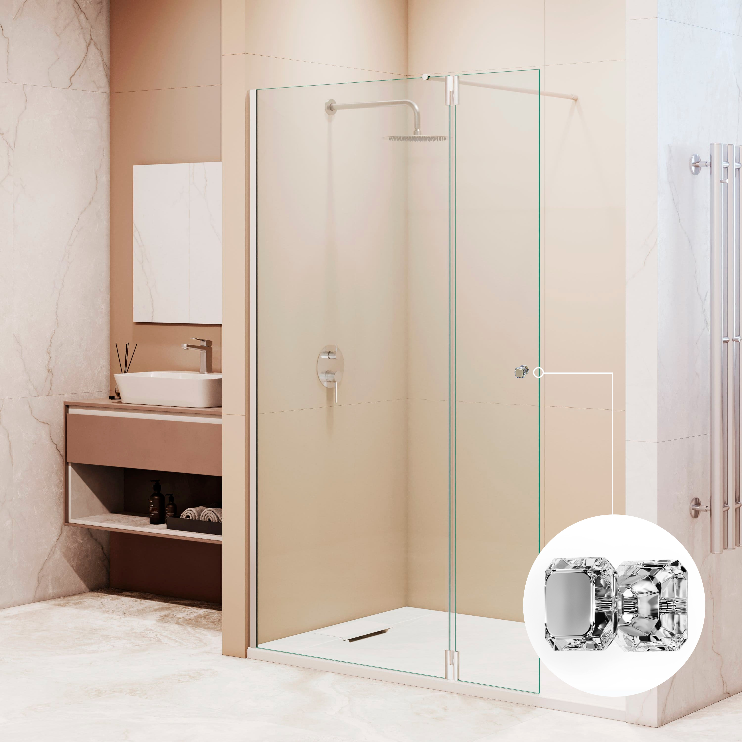 душевой уголок rgw walk in wa-054 (wa-010 + z-072) 90x195 стекло прозрачное / профиль хром