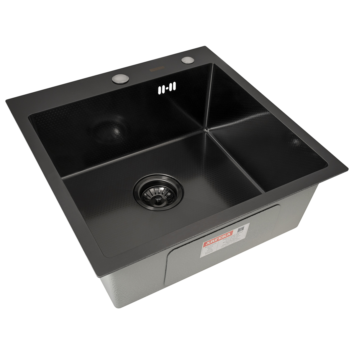 мойка кухонная arfeka eco ar 500x500 black pvd nano decor, черный