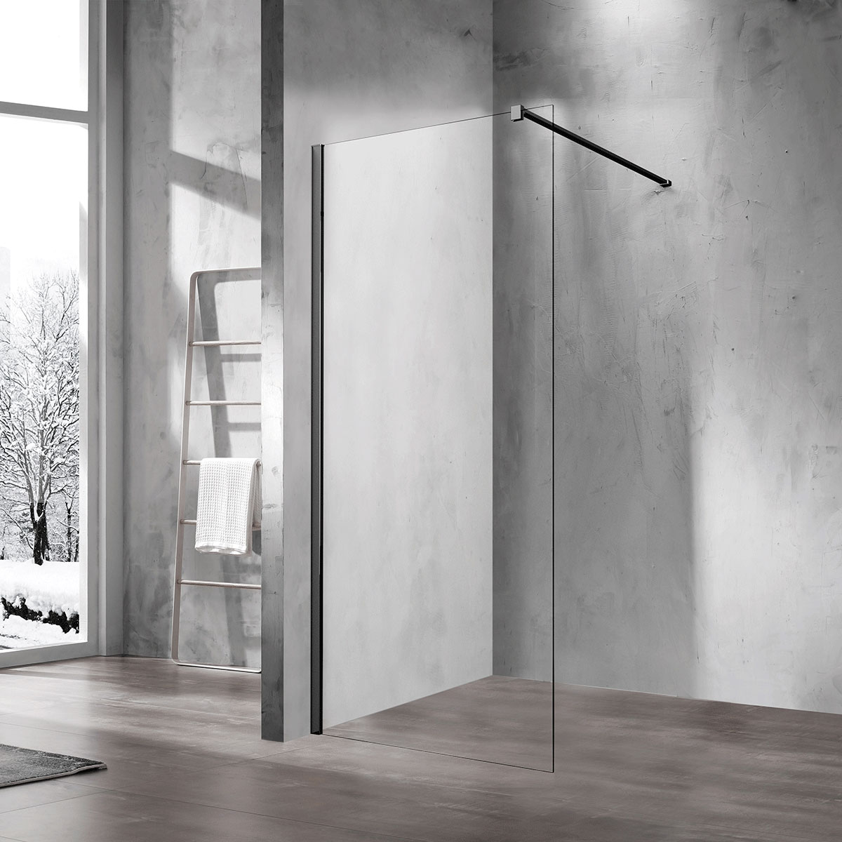 душевой уголок vincea walk-in 60x200 стекла прозрачные, профиль черный