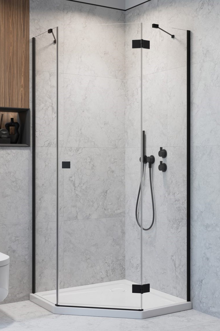 душевой уголок radaway essenza 8 black ptj 90x90 правый, стекла прозрачные, профиль черный