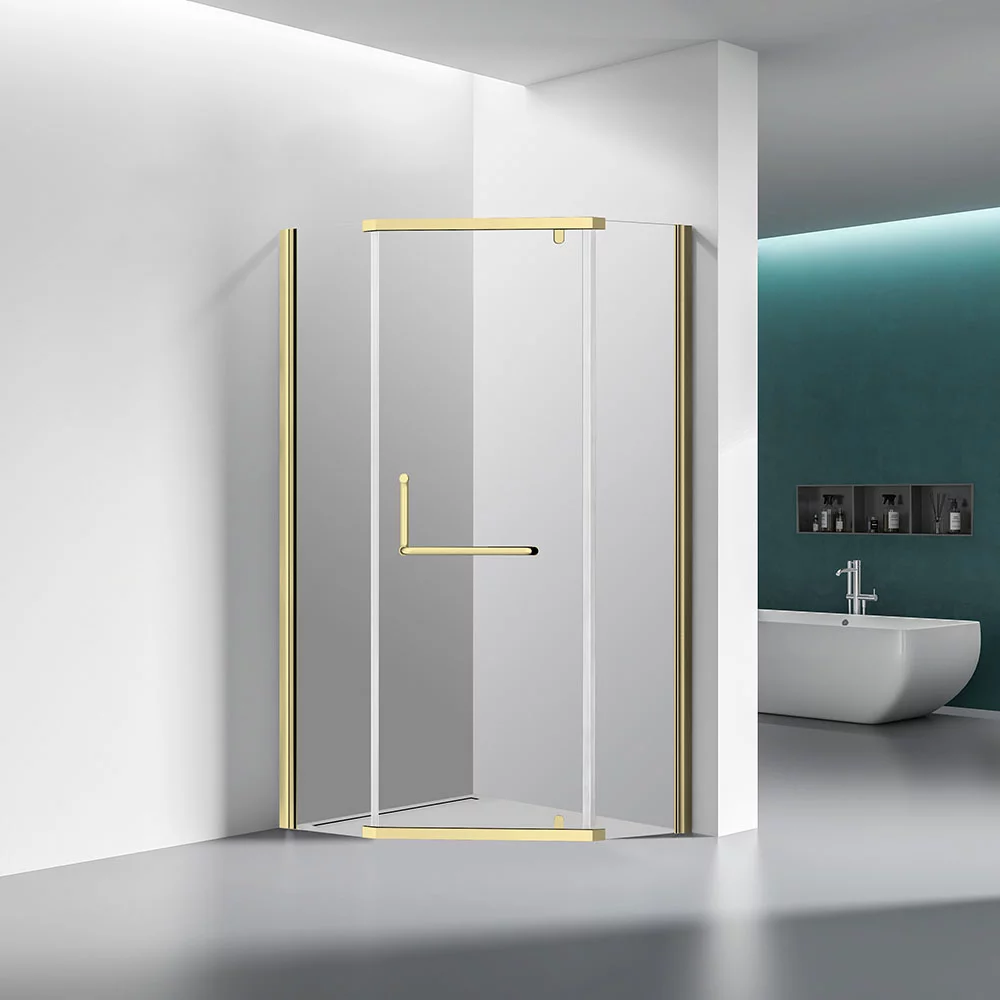душевой уголок veconi rv36g 90x90 стекла прозрачные, профиль золото