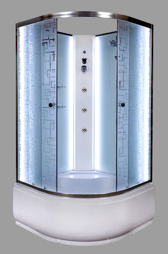 душевая кабина deto em4590n led 90x90 (без крыши с гидромассажем) стекла с рисунком, профиль хром