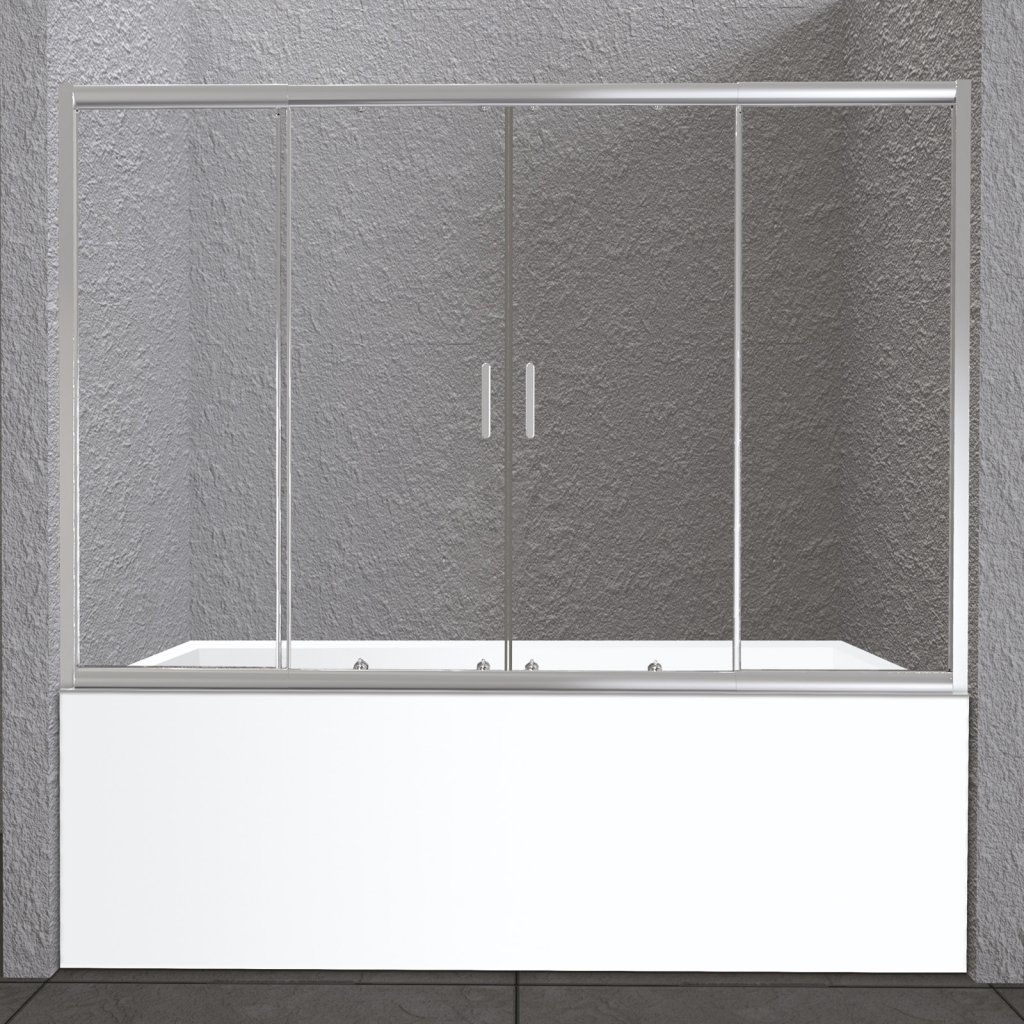 шторка на ванну belbagno unique-vf-2-150/180-140-c-cr (150-180)x140 стекла прозрачные