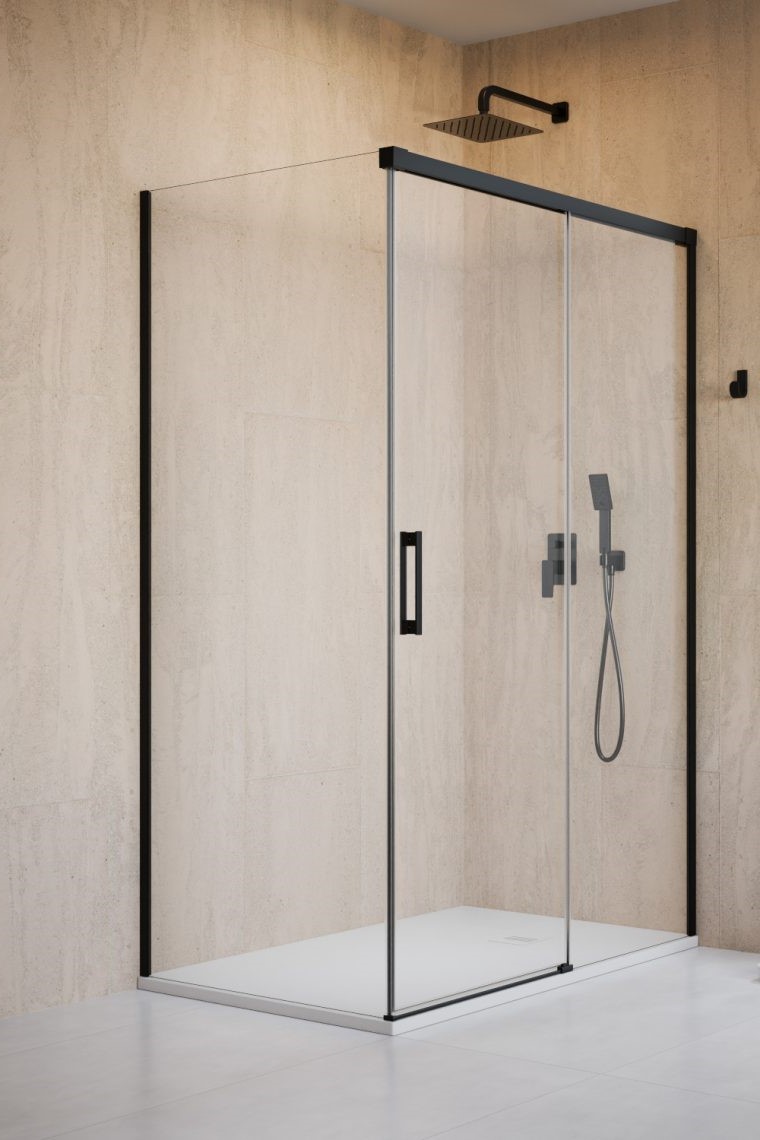 душевой уголок radaway idea 8 black kdj 150x80 правый, стекла прозрачные, профиль черный