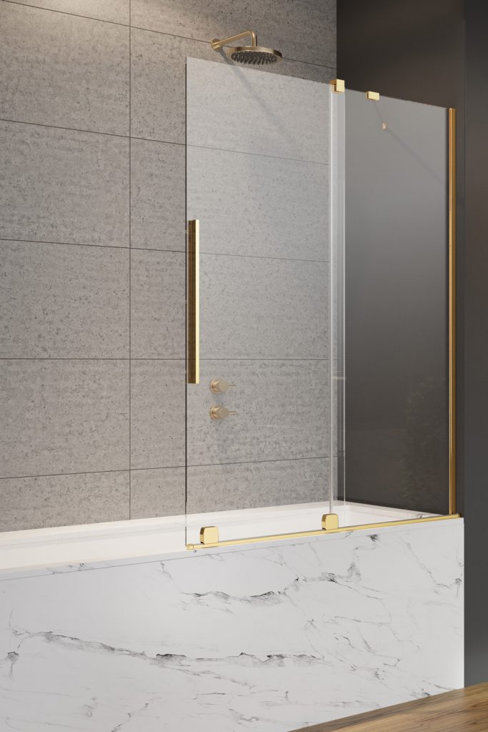 шторка на ванну radaway furo gold pnd ii 180l 180x150 стекло прозрачное, профиль золото (левая)
