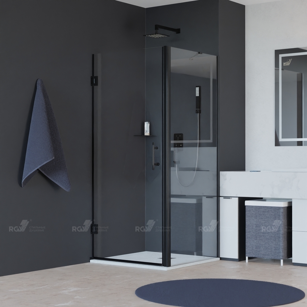 душевой уголок rgw hotel ho-045-b 70x70 стекла прозрачные, профиль черный