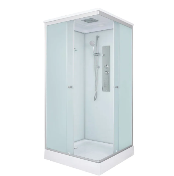 душевая кабина deto lk115 100x100 с гидромассажем, стекла матовые, профиль хром