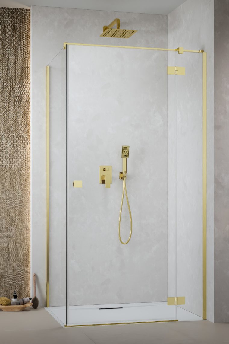 душевой уголок radaway essenza gold kdj 120x100 правый, стекла прозрачные, профиль золото