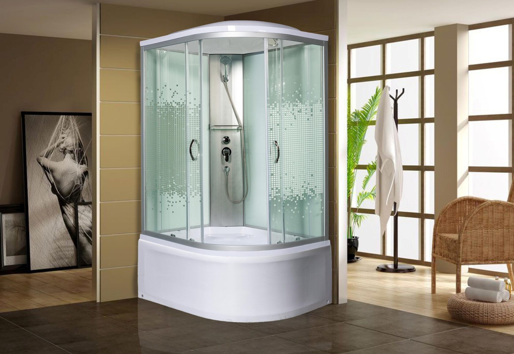 душевая кабина мономах xl 110/80/44 мз l 110x80 левая, стекла прозрачные с рисунком, профиль белый