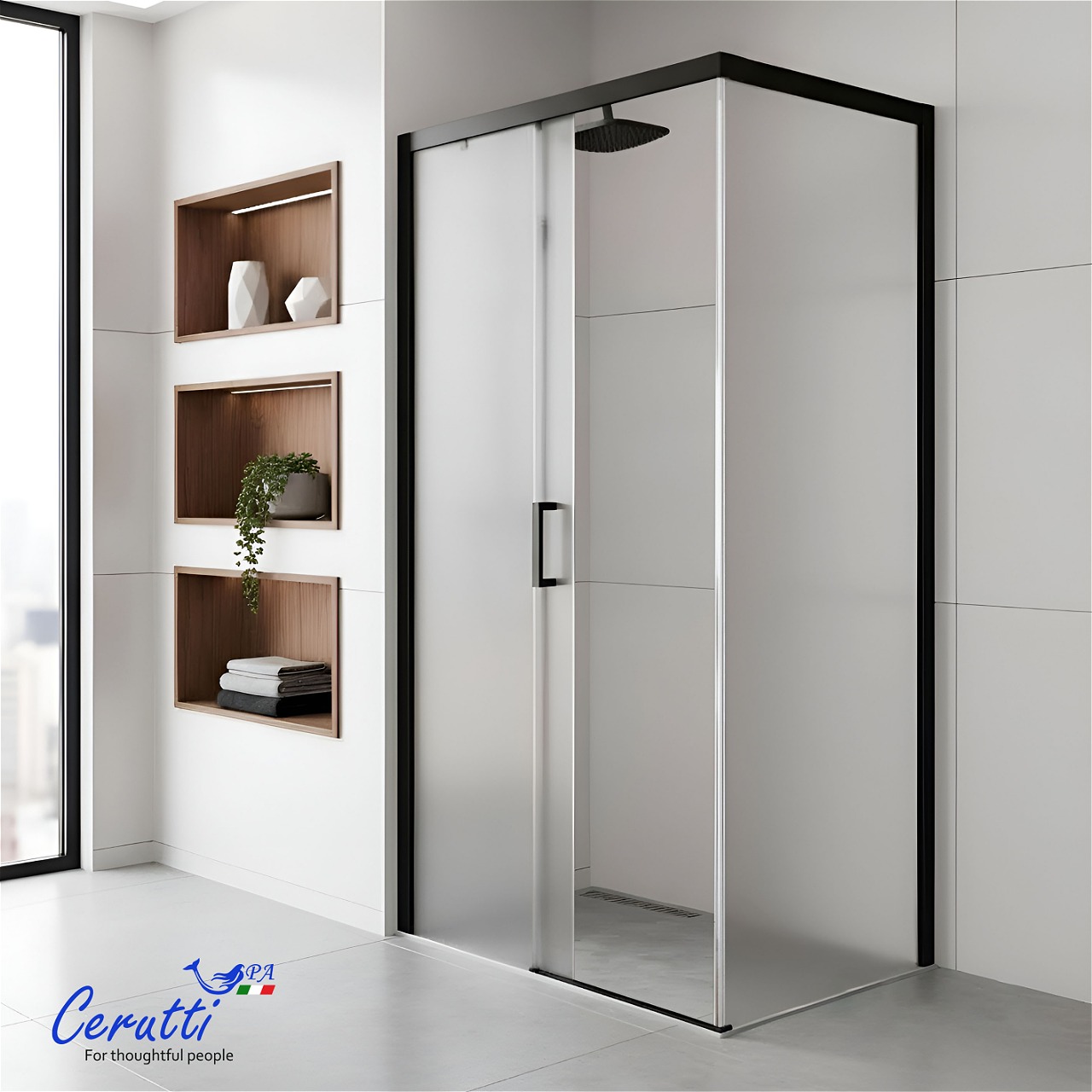 душевой уголок ceruttispa vito110bf l 80x110 левый, стекла матовые, профиль черный
