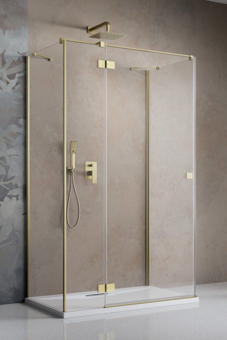 душевой уголок radaway essenza brushed gold kdj+s 100x70 левый,  стекла прозрачные, профиль брашированное золото