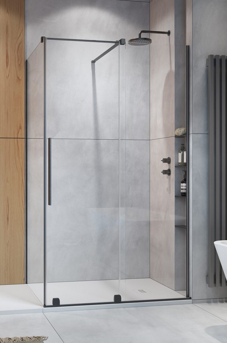 душевой уголок radaway furo brushed gunmetal kdj r 90x70 стекла прозрачные, профиль брашированная оружейная сталь