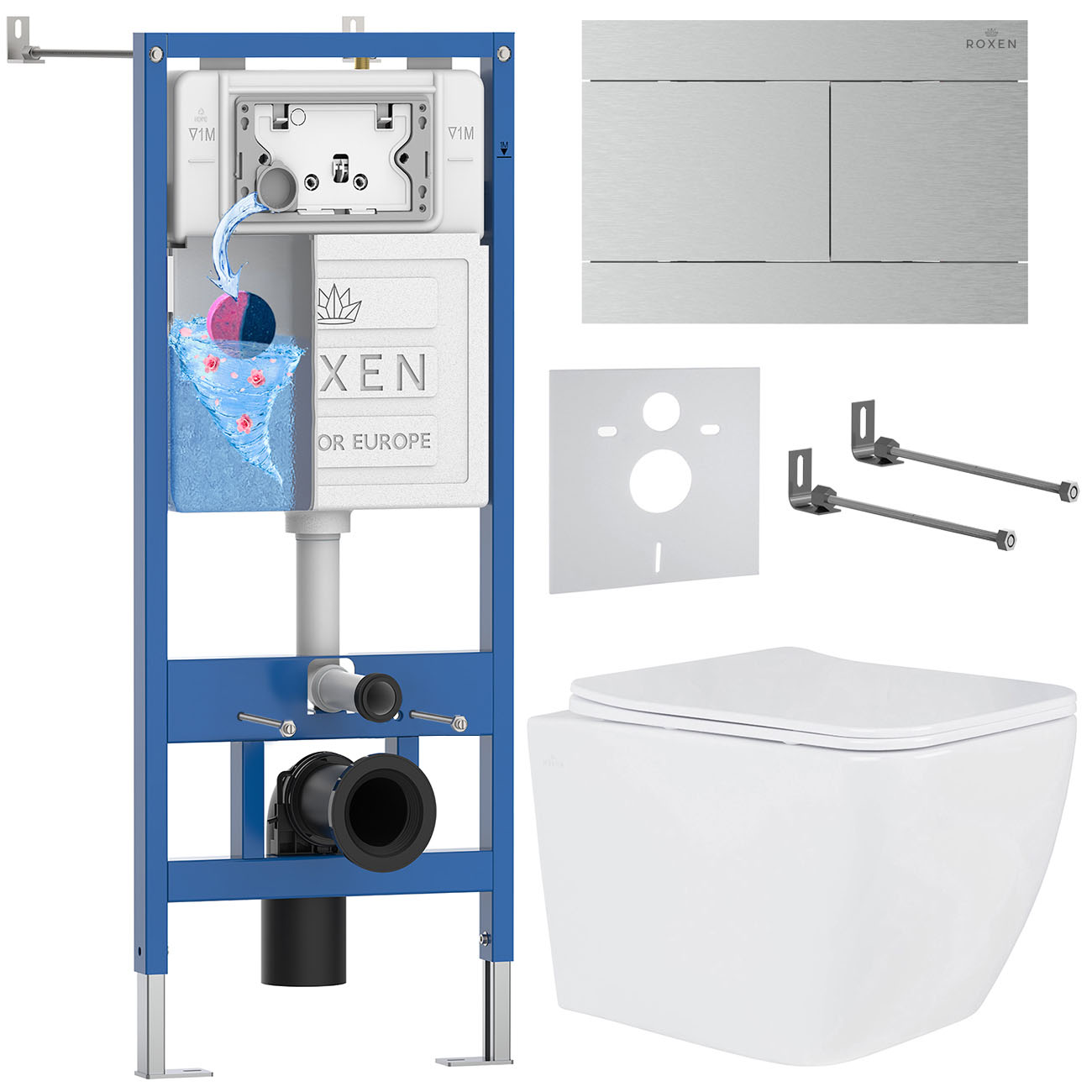 комплект инсталляции roxen 6 в 1 stounfix dual fresh 868570 клавиша сатин