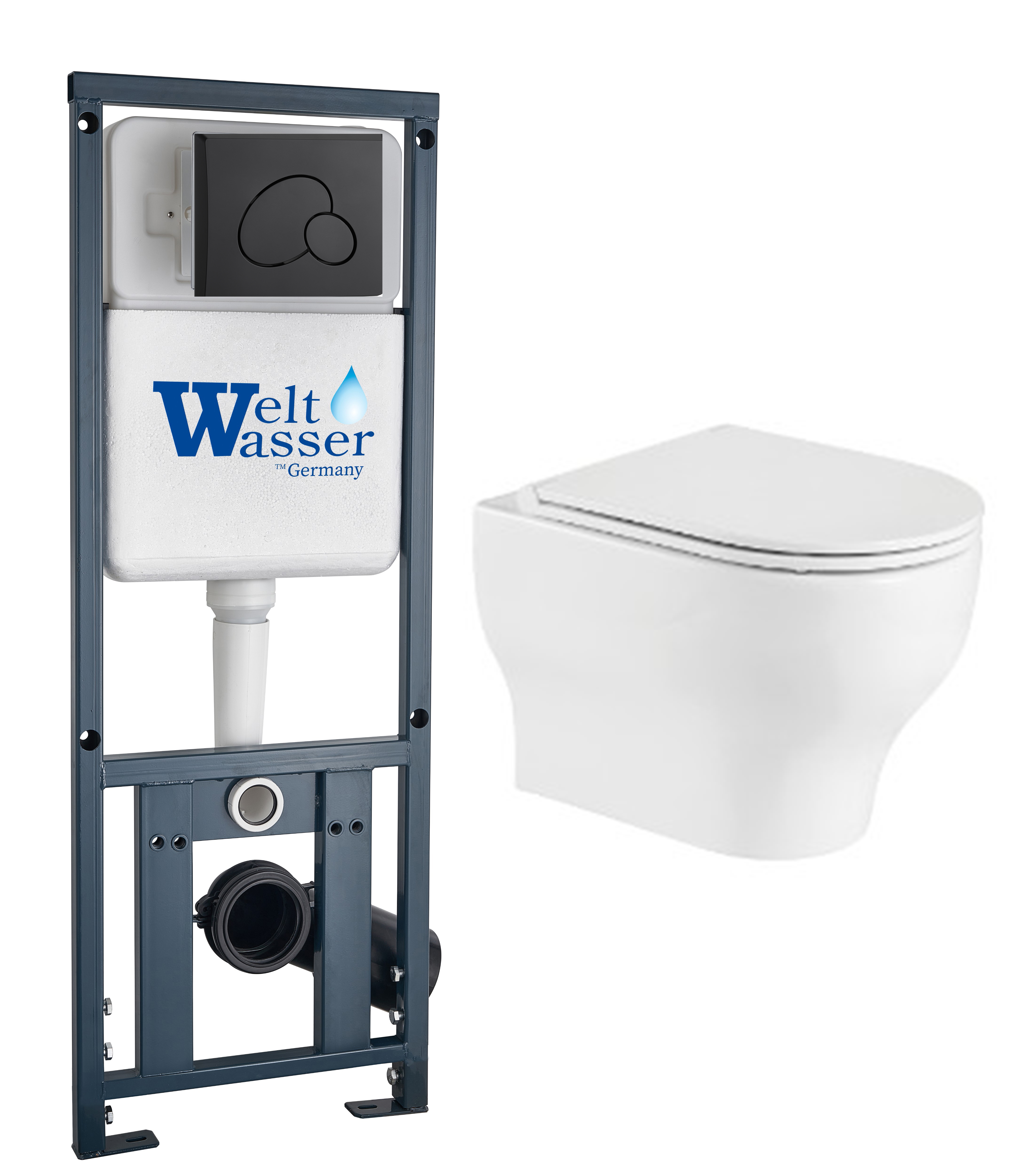 комплект инсталляции welt-wasser marberg 410 с унитазом erlenbach 004 gl-wt и клавишей смыва mar 410 rd mt-bl черный матовый
